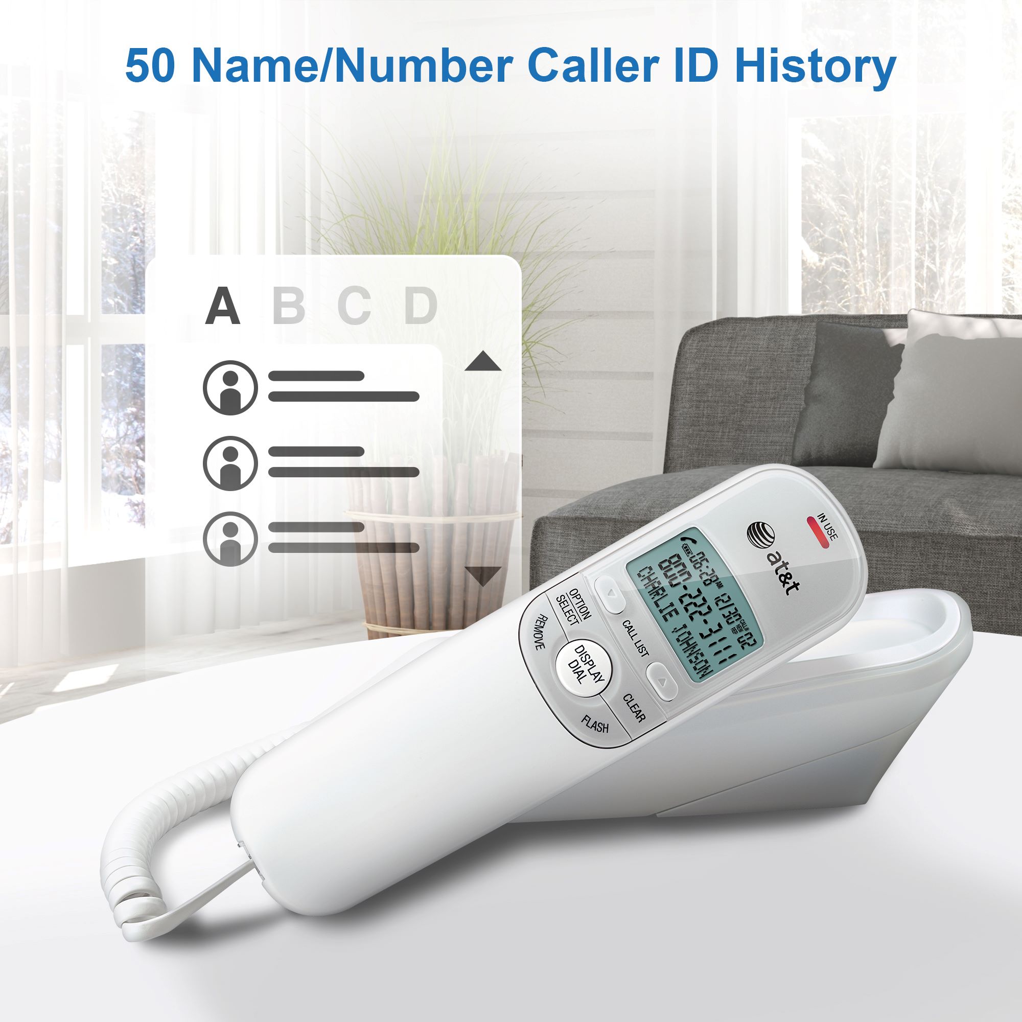 Trimline Corded Phone with Caller ID, White - view 6